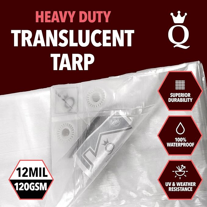 QUEEN OF TARPS | 12x16 Heavy Duty Tarp Waterproof, 120 GSM is 12 MIL, UV/Tear Resistant Tarp, Camping, Outdoor Furniture, Car, Tents, Painting, Firewood Protection | 12x16, Heavy Duty