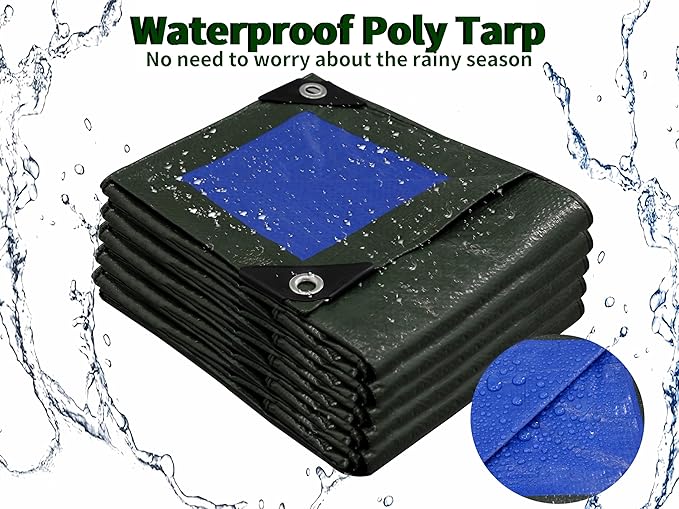 TARPAL 6x12 feet Green Tarp Waterproof (2 Pack) Small tarps Multipurpose Protective Cover All Purpose Poly Tarps Cover for Firewood Outdoor Furniture etc
