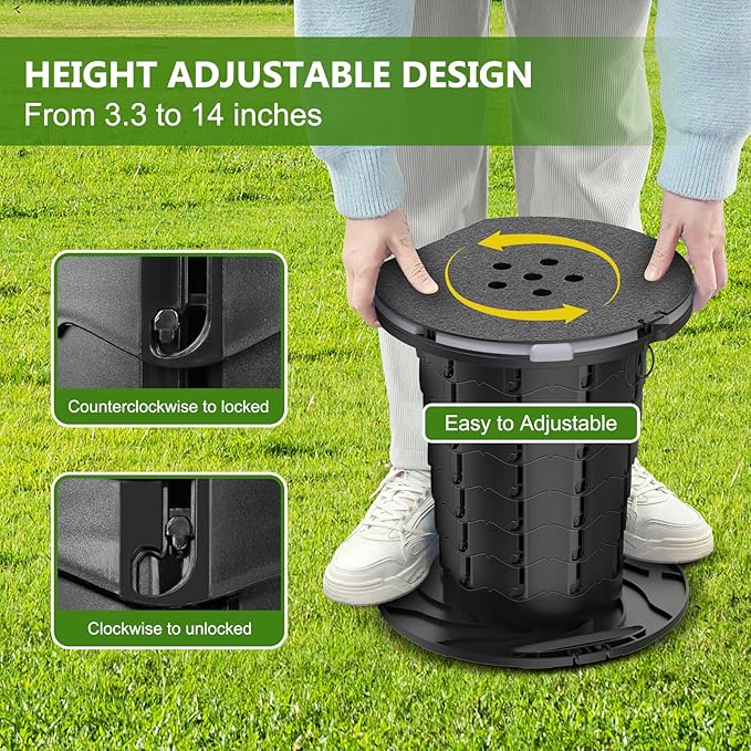 BLIKA Upgraded Retractable Portable Toilet with Soft Cushioned Seat, 350LBS Foldable Camp Toilet for Adults & Kids, Compact Travel Toilet for Camping, Hiking, RV Travel, Road Trips