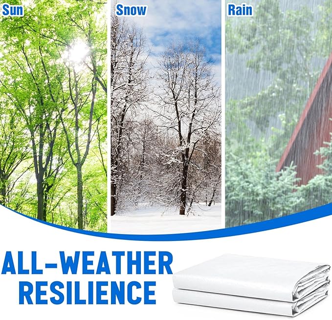 2 Pack 10 x 20 ft 5.5 Mil Large Tarps Heavy Duty Waterproof Tarp Multi Purpose Tent Cover for Home Boats Cars Camping Patio Furniture Roof Emergency Rain Protective Cover, White