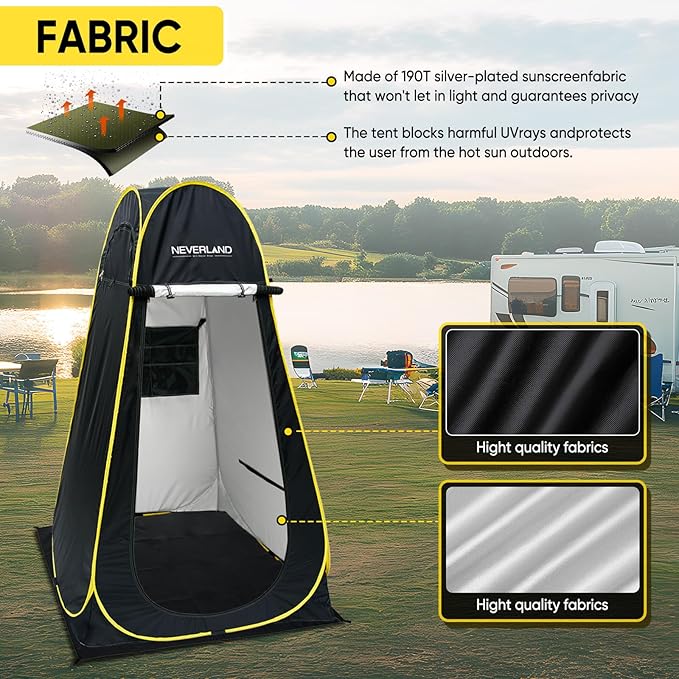 NEVERLAND Pop up Privacy Shower Tent - Portable Changing Shower Tent, Dressing Room, Bathroom, Outdoor Rain Shelter for Camping, Hiking, Beach (Black+Yellow)