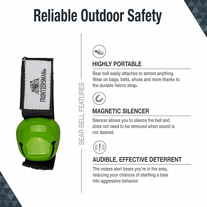 SABRE Frontiersman Bear Bell, Magnetic Silencer, Durable Hook and Loop Strap Attachment, Helps To Prevent Startling Bears While Hiking