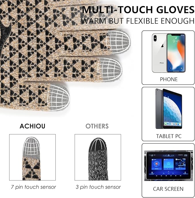 Achiou Winter Gloves, Glove for Men Women, Upgraded Touch Screen Texting Warm Running with Thermal Soft Knit Lining