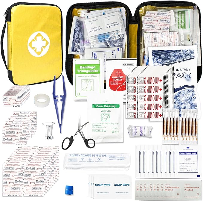 300Piece Small First Aid Kit Refill Supplies for Travel Mini Caming Emergency First Aid Kits Hiking Survival Essential Set for Outdoor Adventure, Yellow 1st Aid