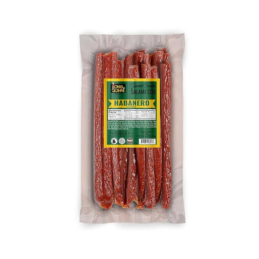 Long John Snacks Dried Salami Sticks - High Protein Smoked Meat Sticks Bulk Pack - Handcrafted From Fresh Premium Cuts of USA Beef and Pork - Low Carb, Gluten-Free, Keto Snacks - Habanero, 16 Oz