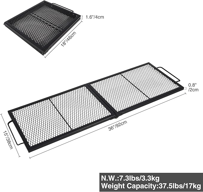 Lineslife Fire Pit Cooking Grate, Portable Rectangle Campfire Grill Grate with Handles, Heavy Duty Outdoor Steel Campfire BBQ Grill for Outside, Camping Cookware and Accessory, 36 Inch