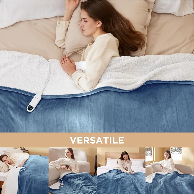Bedsure Electric Blanket Full Size - Soft Flannel Heated Blanket, Fast Heating with 10 Time Settings & 6 Heat Settings, Warm Gift for Grandma (72x84 inches, Blue)