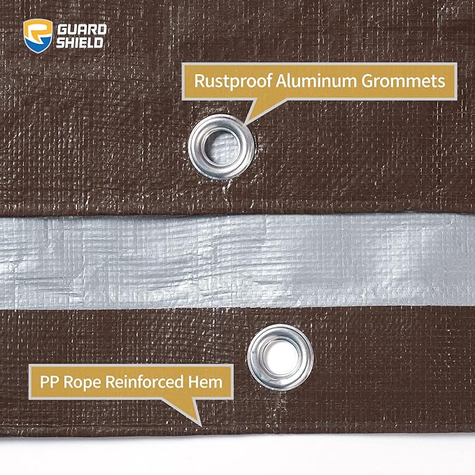 GUARD SHIELD Tarps Heavy Duty Waterproof 30x40 Feet Brown/Silver Poly Tarp Cover Outdoor Thick UV Resistant Tarpaulin with Grommets 10mil
