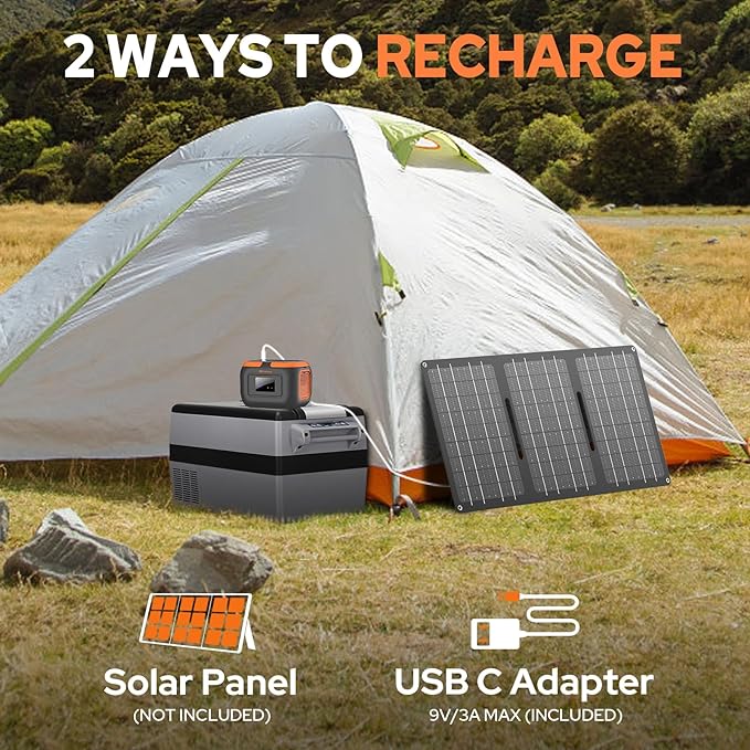 300W Portable Solar Powered Power Station Generator with 60W Panel, 120W 110V Outdoor Solar Power Pack with USB C Input for Home Use RV Van VanLife Power Outage