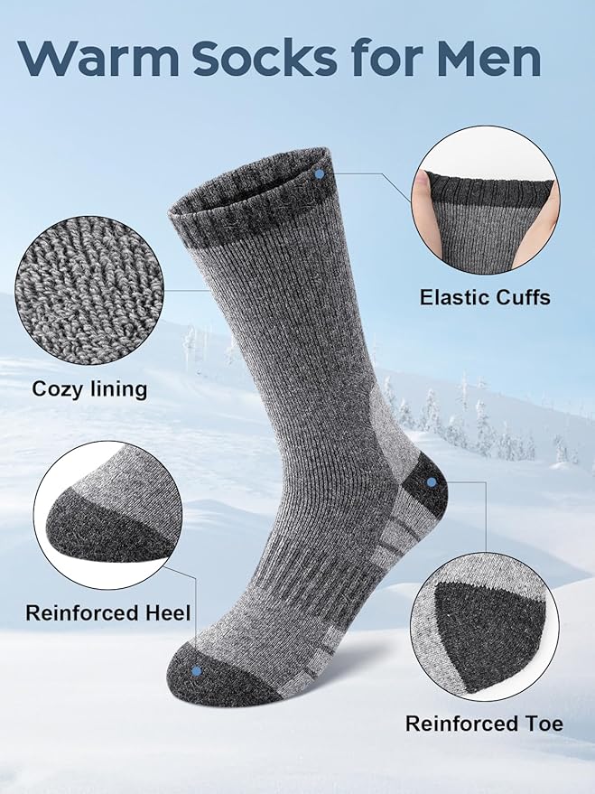 Senker Fashion Merino Wool Hiking Socks for Men, Warm Crew Socks W/Cushion Moisture Wicking for Trekking Work Outdoor