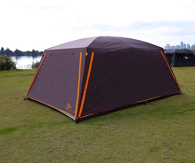 KTT Extra Large Tent 12 Person(A),Awning Family Cabin Tents,2 Rooms,3 Doors and 3 Windows with Mesh,Straight Wall,Waterproof,Double Layer,Big Tent for Outdoor,Picnic,Camping,Family Gathering。