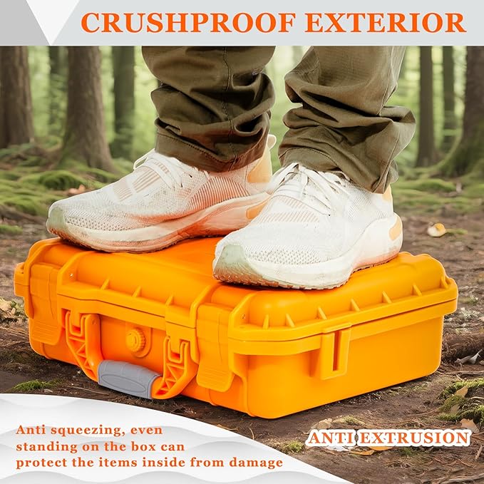 22.4 x 16.1 x 10.2 Inch Waterproof Hard Case with DIY Customizable Foam Insert Portable Protective Case with Knife for Camera Drones Equipments Tools Test Instruments (Orange)