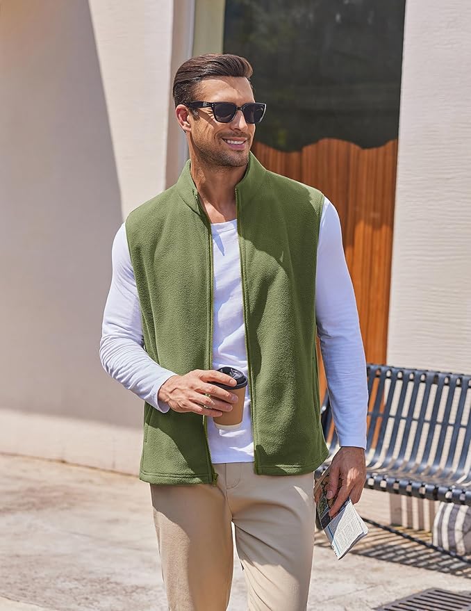 COOFANDY Mens Polar Fleece Vest Lightweight Sleeveless Jacket Warm Zip up Outerwear Vests with Zipper Pockets for Hiking