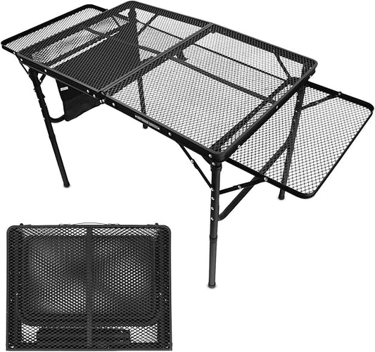 Foldable Outdoor Grill Table with Extension Boards - Support up to 88 lbs, Portable Camping Table for Beach, BBQ and RV