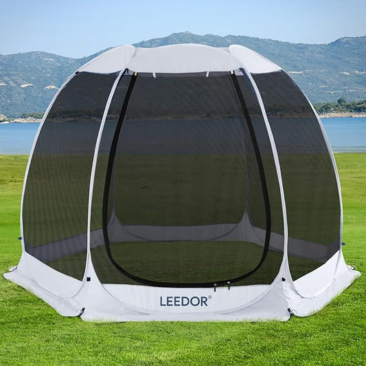 LEEDOR Pop Up Screen House, 6-10-15 Person Outdoor Screen Tent，Camping Screen Room with Carry Bag, Screened Gazebo with Mosquito Netting, Instant UV Resistant Sun Shelter for Garden, Patio, Backyard
