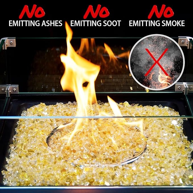 20 Pounds Fire Glass 1/4 Inch High Reflective Tempered Firepit Glass Rocks for Fireplace, Fire Pit Table, Fire Bowl and Landscaping (Gold)