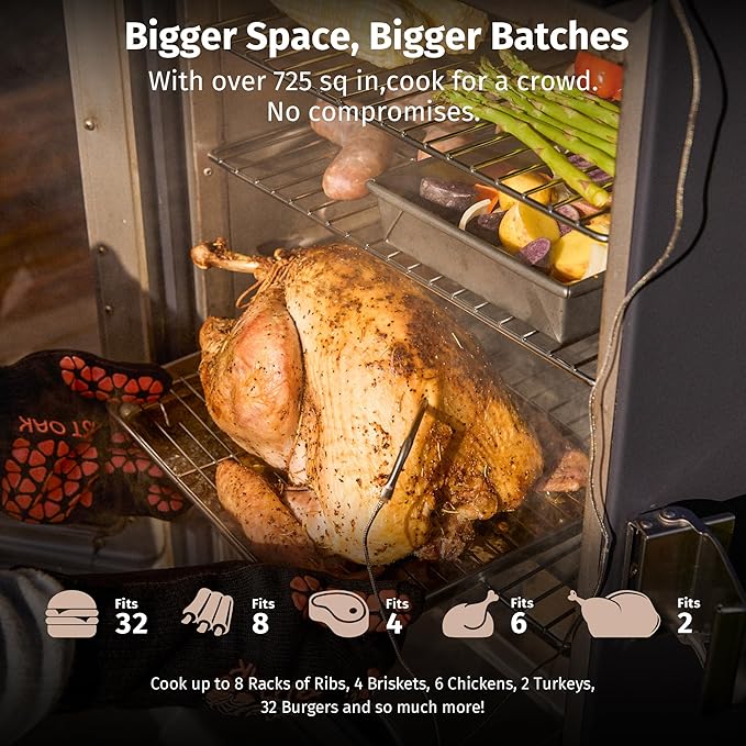 EAST OAK 30" Electric Smoker for Outdoors | Built-in Meat Probe & Up to 6× Longer Smokes on a Single Load | Side Chip Loader for Uninterrupted Smoking | Bigger Batches with 725 sq in Cooking Area
