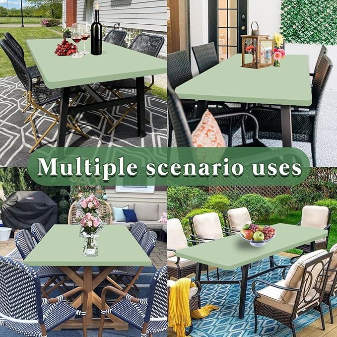 10 Pack Picnic Table Cover Elastic Fitted Outdoor Tablecloths for 8 Foot Rectangle Tables Waterproof Stretch Washable Patio Folding Spandex Table Cloth Camping Banquet Parties (Sage Green,30" x 96")
