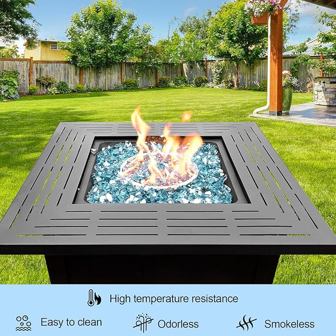 20 Pounds Fire Glass 1/2 Inch High Reflective Tempered Firepit Glass Rocks for Fireplace, Fire Pit Table, Fire Bowl and Landscaping (Aqua Blue)