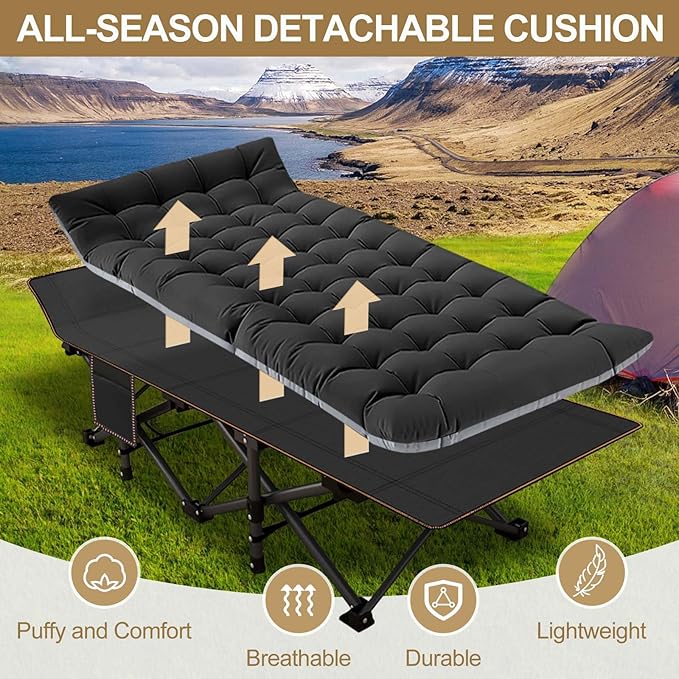 DoCred Oversized XXL Folding Camping Cot with Mattress, 2 Pack Heavy Duty Sleeping Cot Bed Portable Adults Outdoor Bed with Carry Bag, Travel Camp Cots