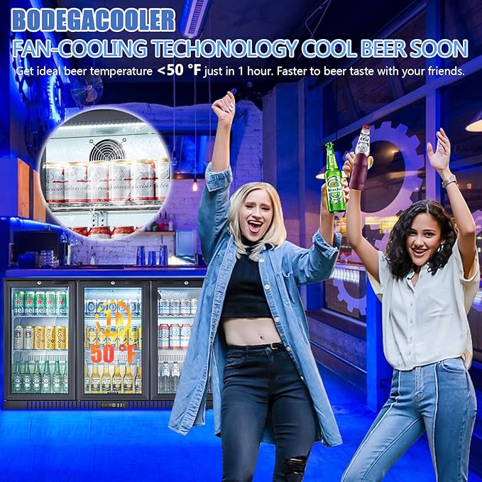 BODEGACOOLER Back Bar Cooler With 3 Glass Doors 11.4 cu.ft, 21 Inch Counter Height Commercial Beverage Refrigerator with LED Lighting,Display Beverage Cooler for Beer,Soda Drinks,Wine