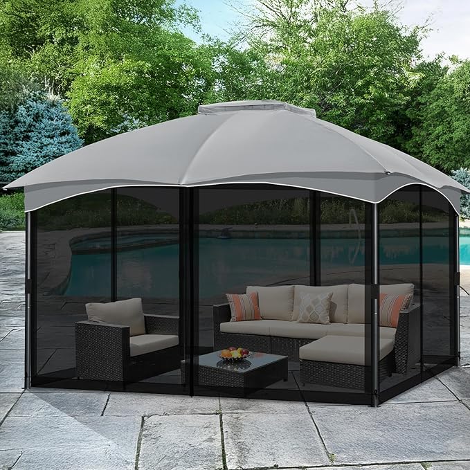 COWVIE Gazebo Replacement Netting Screen, 12' x 16' Universal Gazebo 4-Panel Mosquito Sidewalls with Double Zippers for Outdoor Patio (Only Netting)