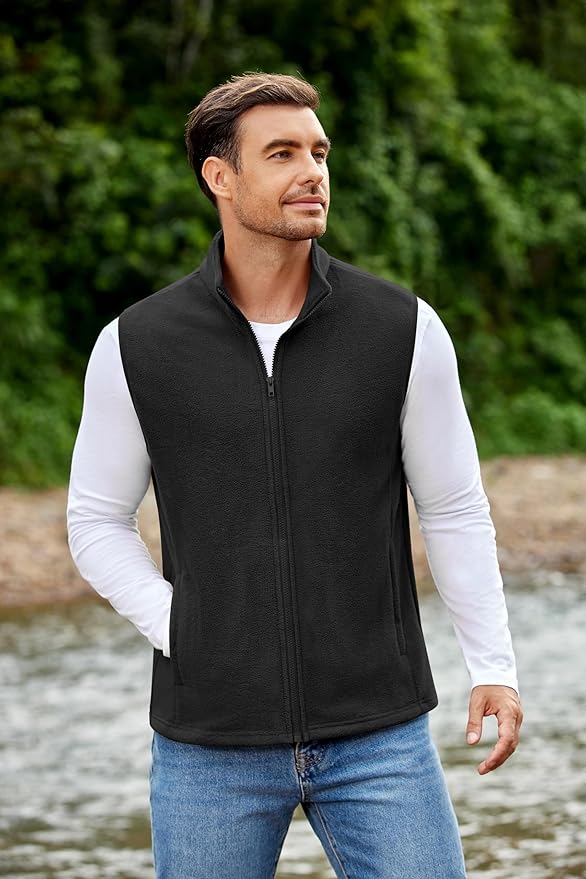 COOFANDY Mens Polar Fleece Vest Lightweight Sleeveless Jacket Warm Zip up Outerwear Vests with Zipper Pockets for Hiking