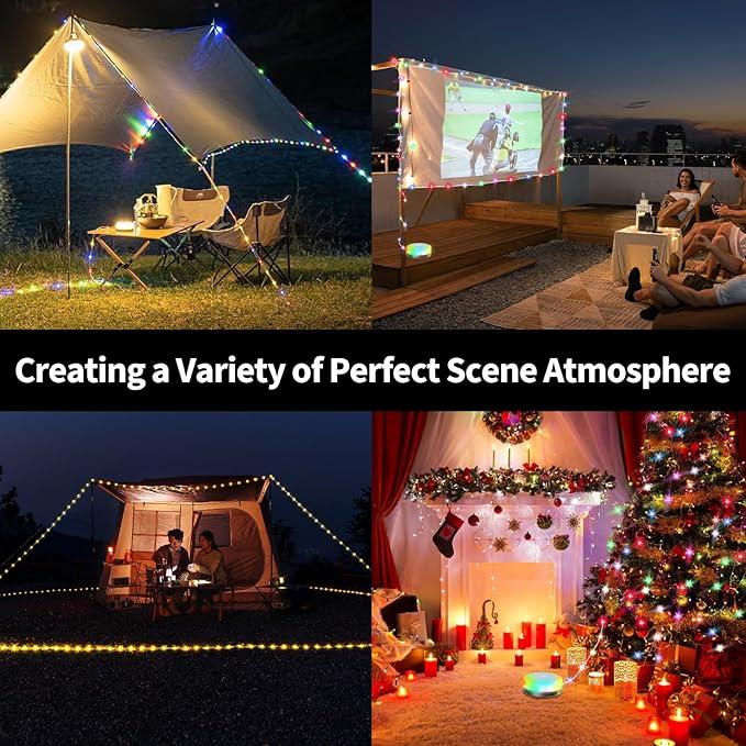 Camping String Lights, 4000mAh Rechargeable Tent Lights String with 13 Lighting Modes, 32.8ft Retractable Waterproof Camp Light, Outdoor Portable Camping Lights for Tent, Travel, Garden Decoration