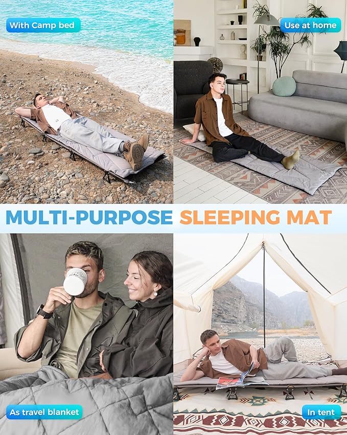 KingCamp Cot Mattress, Portable Lightweight Camping Sleeping Mat Soft Comfortable Non-Slip Cot Pad for Camp Cot, RV Bunk & Twin Beds