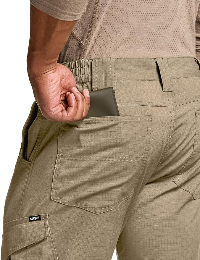 CQR Men's Flex Ripstop Tactical Pants, Water Resistant Stretch Cargo Pants, Lightweight EDC Hiking Work Pants