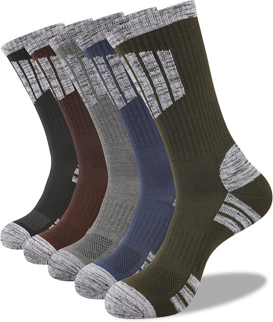 COOVAN Mens Hiking Crew Socks 5 Pairs Moisture Wicking Cushioned Athletic Boot Outdoor Socks