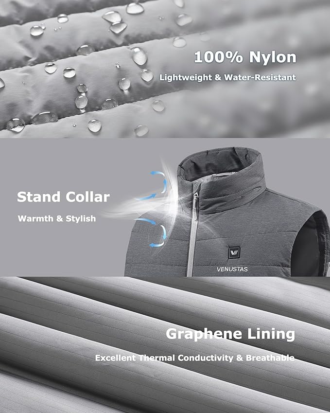 Venustas Men's Heated Vest with Battery, Up to 20 Hours of Warmth, Winter Quilted Vest for Outdoor