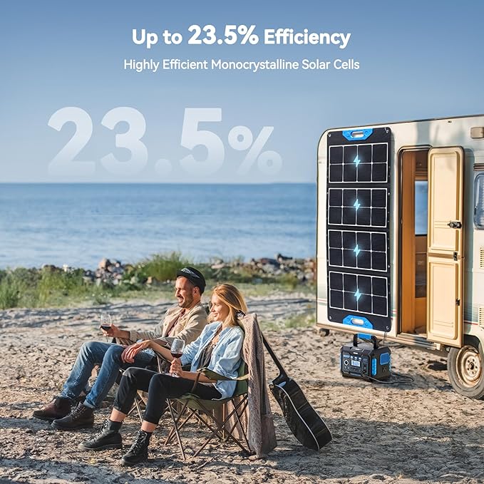 Ruko RK100 100W Portable and Foldable Solar Panel, IP67 Waterproof Power Backup, Solar Panel Charger for Power Station with Charging Expansion Box, Adjustable Kickstand for Camping/RVs
