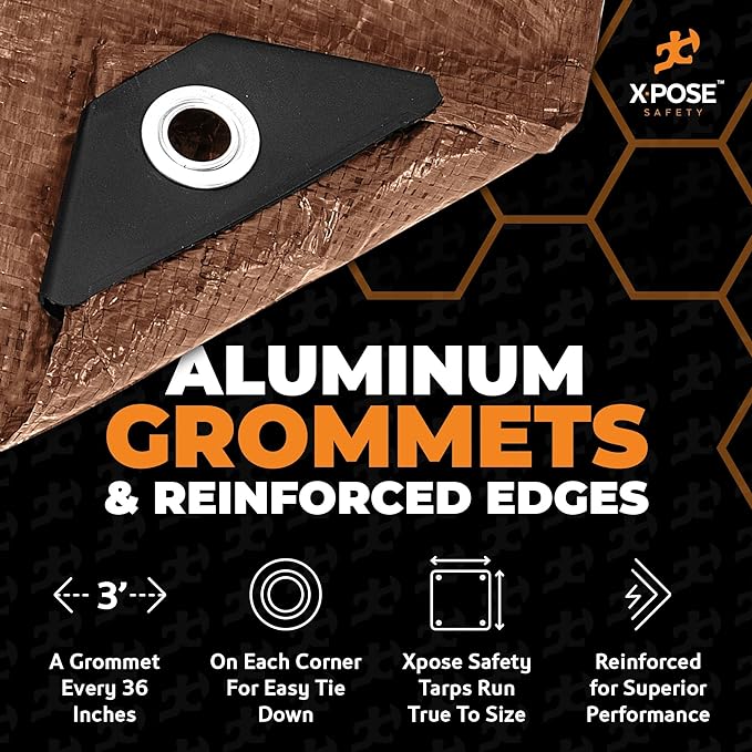 Multipurpose Protective Cover Brown Poly Tarp 40' x 40' - Durable, Water Resistant, Weather Resistant - 5 Mil Thick Polyethylene - by Xpose Safety