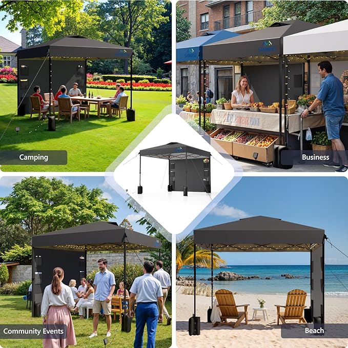 8X8 Pop Up Canopy Tent,Removable Pockets Sidewall for Extra Storage,Easy Up Canopy,Heavy Duty One Person Set Up Event Tent,Grey