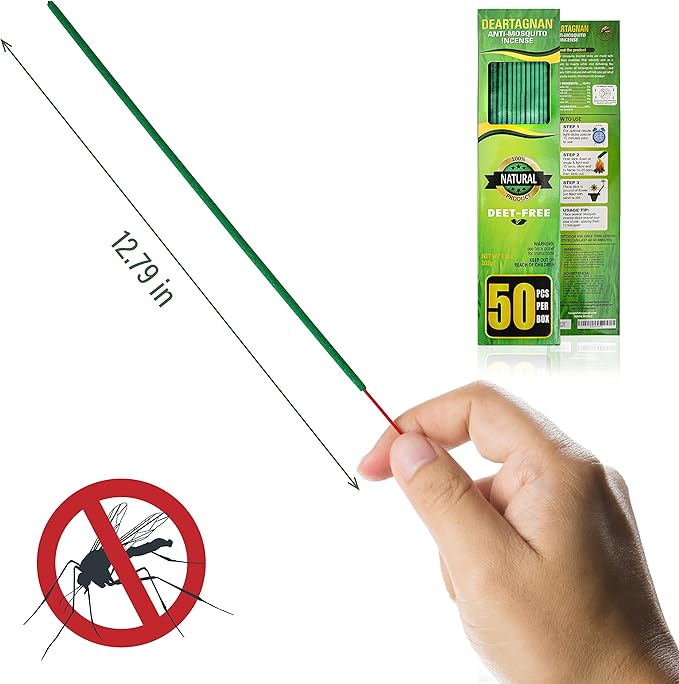 Mosquito Repellent Incense Sticks 50 Pieces per Box, for Patio/Natural Ingredients Citronella Oil/Lemongrass Oil/Made with Natural Based Essential - DEET Free Outdoor