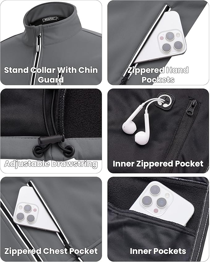 WULFUL Men's Windproof Lightweight Golf Vest Outerwear with Pockets, Softshell Sleeveless Jacket for Travel Hiking Running