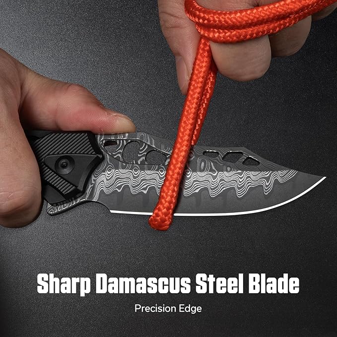 CIVIVI Biophase Pocket Folding Knife for Men, 3.48" Damascus Blade Aluminum Handle, Lightweight Skeletonized Flipper Knife for Tactical Survival C23083-DS1 (Black)