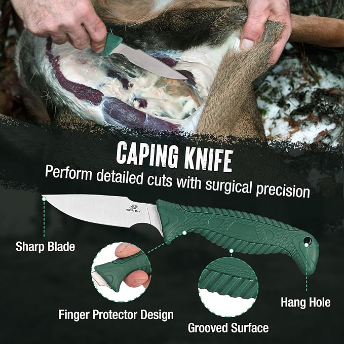 Mossy Oak Field Dressing Kit, 4 Pcs Hunting Knife Set with Portable Sheath, Gut-Hook Skinner, Caping Knife, Wood/Bone Saw, Knife Sharpener, for Deer Hunting, Camping, Perfect Hunting Gifts for Men