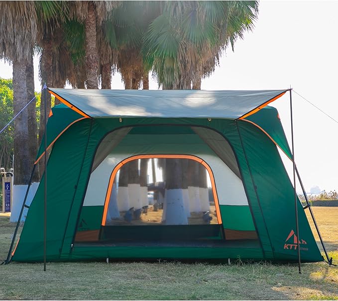 KTT Extra Large Tent 6-10-12-14 Person(A),Family Cabin Tents,2 Rooms,3 Doors and 3 Windows with Mesh,Straight Wall,Waterproof,Double Layer,Big Tent for Outdoor,Picnic,Camping,Family Gathering