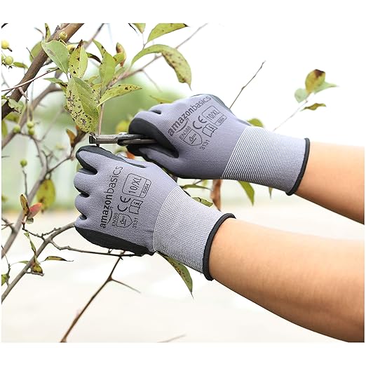 Amazon Basics Micro-Foam Nitrile Coated Work Gloves, Nylon Liner Fiber, Touch Screen, Grey, Size 10/XL, 12-Pair