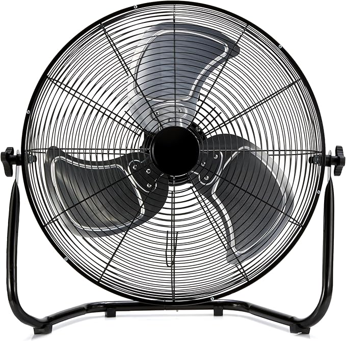 Amazon Basics 18" High Velocity Industrial Fan, Floor Fan, with 3 Speeds, Tilt Head, ETL-Listed Safety Compliance, Metal Housing/Blades, Ideal for Industrial/Commercial Space/Garage/Gym, 100W, Black