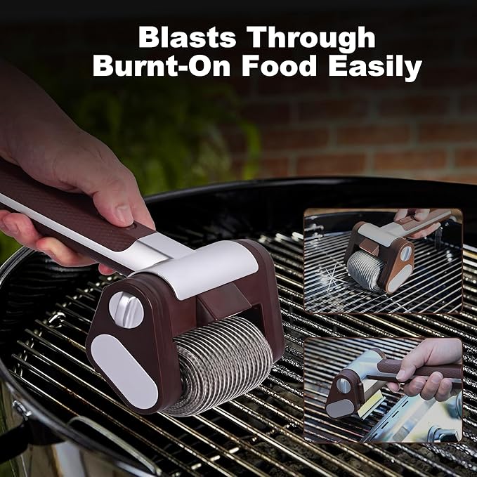 Electric Grill Cleaner Bristle Free – Cordless, Rechargeable BBQ Grill Brush with 350 RPM Stainless Roller, LED Light, Dishwasher-Safe for Gas/Charcoal Grills