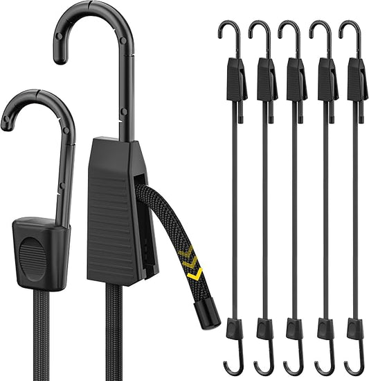 Bungee Cords with Hooks, Adjustable Heavy Duty Elastic Bungee Straps Outdoor, 80 Inch Black Bungee Cord with Scratch-Proof Coated Steel Hooks for Securing Luggage, Tents or Garden Tidying 6Pcs