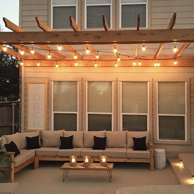 Mlambert 144Ft(3x48ft) 3-Color in 1 48Ft Remote LED Dimmable Outdoor String Lights, Plug-in 2700K/4000K/5000K Waterproof Light for Patio Backyard