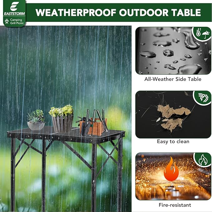Small Folding Grill Table 3 Heights, Easy for Storage, Compact and Portable Picnic Table for Outdoor Camping, Garden, Patio, Dining, BBQ, Party, Market, 2Ft (Small, Black)
