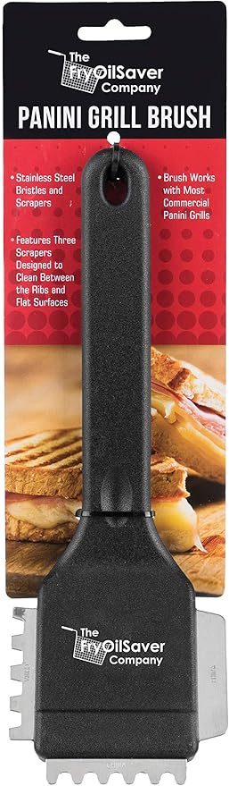 Panini Grill Brush Cleaner, Grill Brush for Commercial or Home BBQ Grills, Panini Press, Stainless Steel Bristles w/ 3 Different Scraper Heads for Tough Grimes for Restaurants by FryOilSaver Co. 90052