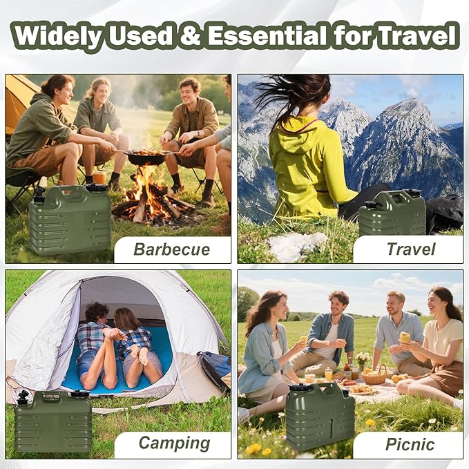 REDCAMP 4 Gallon/15L Portable Water Container with Spigot, Camping Water Jugs, Water Tank, Portable Emergency Water Storage for Camping, Car, Hiking&Hurricane Supplies, Green