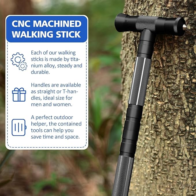 aiGear Tactical Stick Hiking Walking Staff - Trekking Poles Outdoor Tactical Staff Adjustable Hiking Stick for Survival Camping Hiking