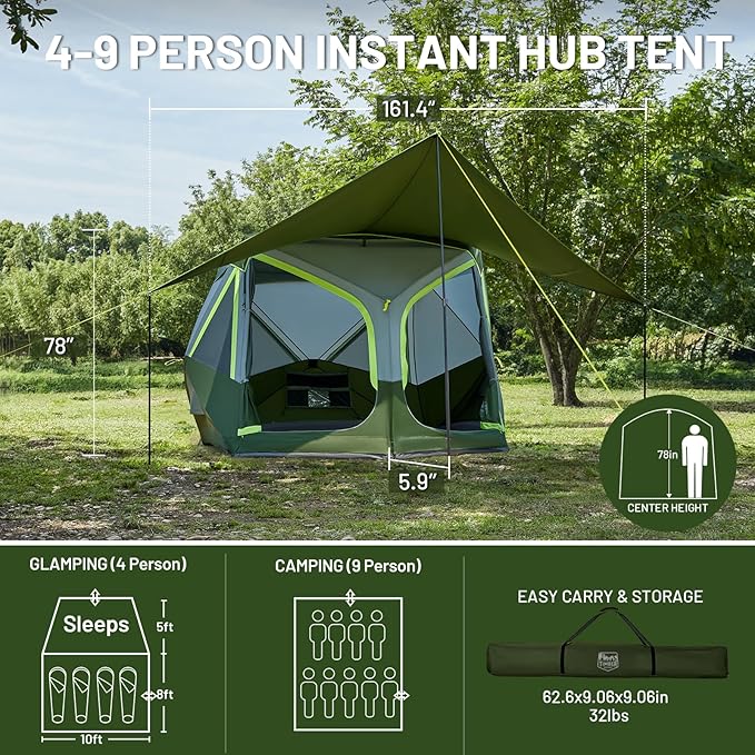 TIMBER RIDGE 4-6 Person Instant Pop Up Hub Tent, Easy 60 Second Setup, Weather Resistant Portable Camping Family Tent Cabin Tent with Rain Fly and Carry Bag for Outdoor Travel